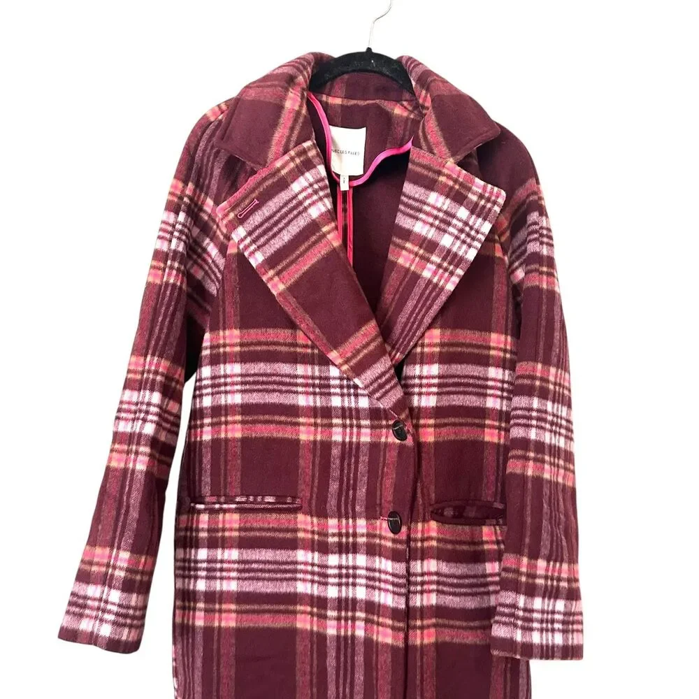 AVEC LES FILLES‎ Plaid Oversized Double Face Coat Pink Burgundy XS